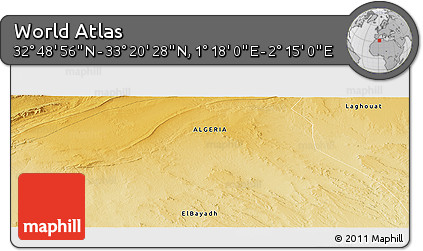Physical Panoramic Map of the Area around 33° 4' 42" N, 1° 46' 29" E