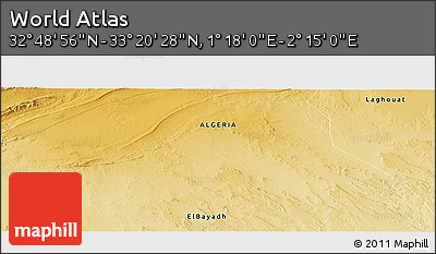 Physical Panoramic Map of the Area around 33° 4' 42" N, 1° 46' 29" E