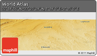 Physical Panoramic Map of the Area around 33° 4' 42" N, 1° 46' 29" E