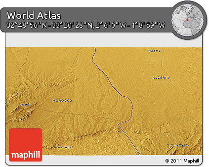 Physical 3D Map of the Area around 33° 4' 42" N, 1° 37' 30" W