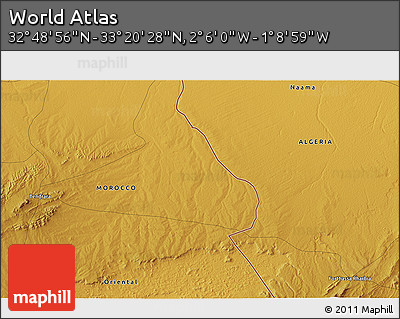 Physical 3D Map of the Area around 33° 4' 42" N, 1° 37' 30" W