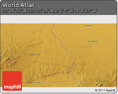 Physical 3D Map of the Area around 33° 4' 42" N, 1° 37' 30" W