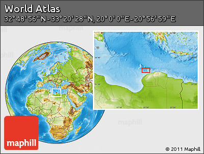 Physical Location Map of the Area around 33° 4' 42" N, 20° 28' 30" E
