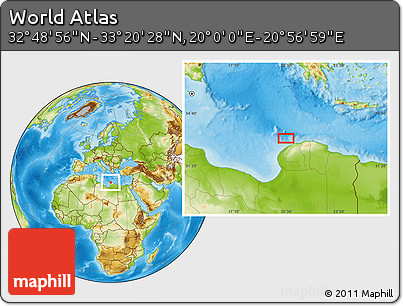 Physical Location Map of the Area around 33° 4' 42" N, 20° 28' 30" E