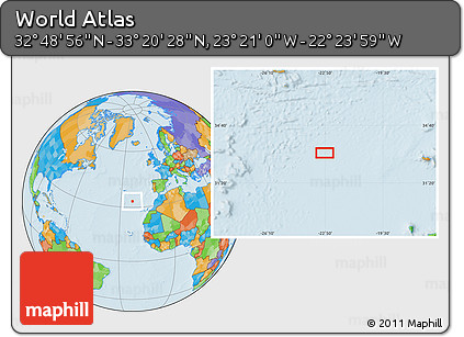 Political Location Map of the Area around 33° 4' 42" N, 22° 52' 30" W