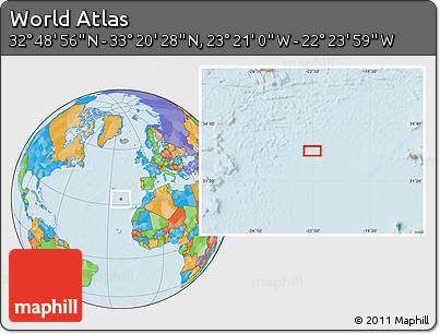 Political Location Map of the Area around 33° 4' 42" N, 22° 52' 30" W