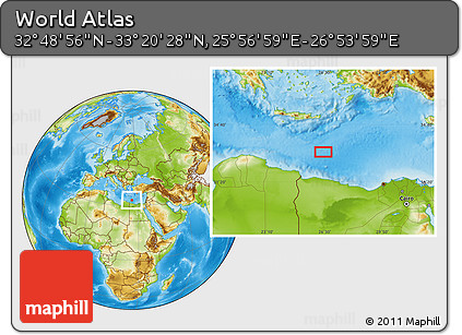 Physical Location Map of the Area around 33° 4' 42" N, 26° 25' 29" E