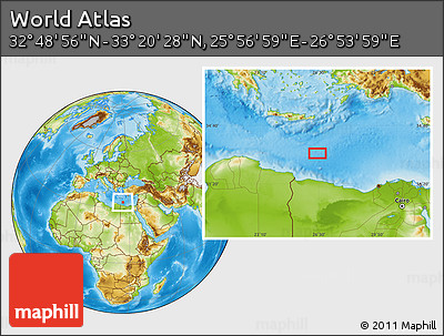 Physical Location Map of the Area around 33° 4' 42" N, 26° 25' 29" E