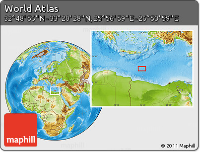 Physical Location Map of the Area around 33° 4' 42" N, 26° 25' 29" E