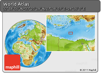 Physical Location Map of the Area around 33° 4' 42" N, 28° 7' 30" E