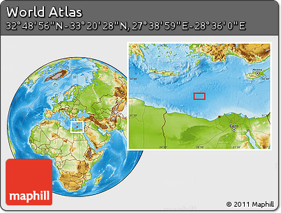 Physical Location Map of the Area around 33° 4' 42" N, 28° 7' 30" E