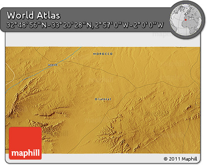 Physical 3D Map of the Area around 33° 4' 42" N, 2° 28' 30" W