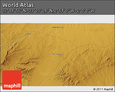 Physical 3D Map of the Area around 33° 4' 42" N, 2° 28' 30" W