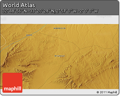 Physical 3D Map of the Area around 33° 4' 42" N, 2° 28' 30" W