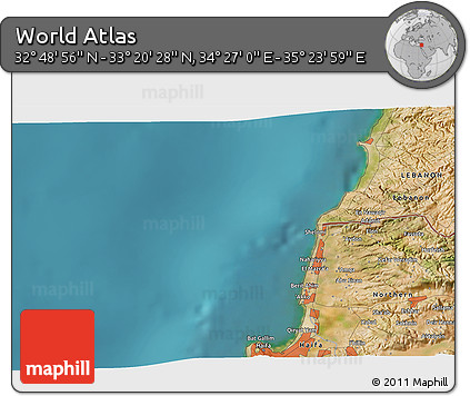 Satellite 3D Map of the Area around 33° 4' 42" N, 34° 55' 29" E