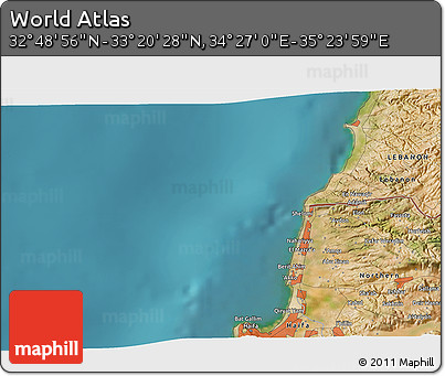 Satellite 3D Map of the Area around 33° 4' 42" N, 34° 55' 29" E