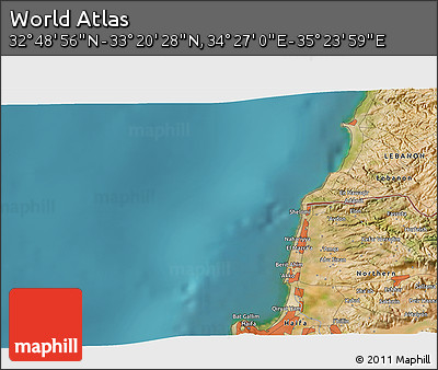 Satellite 3D Map of the Area around 33° 4' 42" N, 34° 55' 29" E