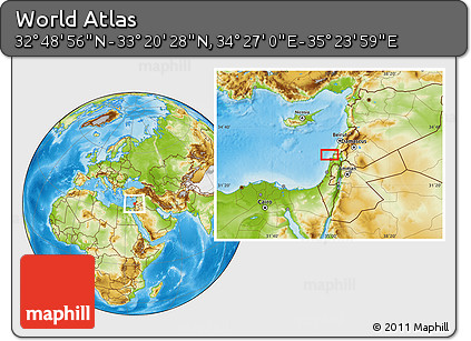 Physical Location Map of the Area around 33° 4' 42" N, 34° 55' 29" E