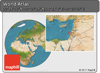 Satellite Location Map of the Area around 33° 4' 42" N, 34° 55' 29" E