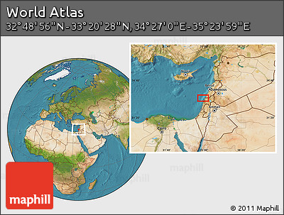 Satellite Location Map of the Area around 33° 4' 42" N, 34° 55' 29" E