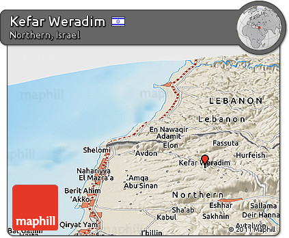 Shaded Relief Panoramic Map of Kefar Weradim