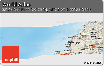 Shaded Relief Panoramic Map of the Area around 33° 4' 42" N, 34° 55' 29" E