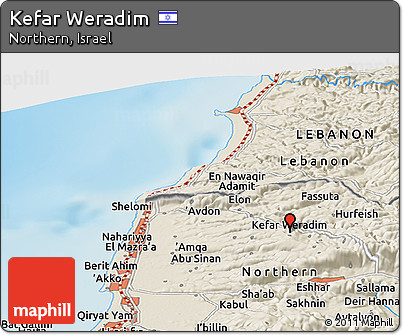 Shaded Relief Panoramic Map of Kefar Weradim