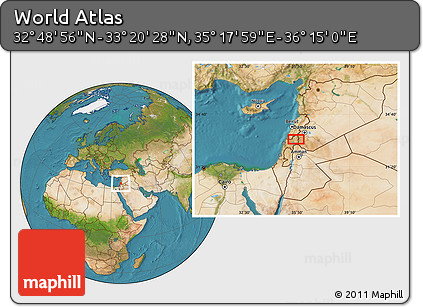 Satellite Location Map of the Area around 33° 4' 42" N, 35° 46' 29" E