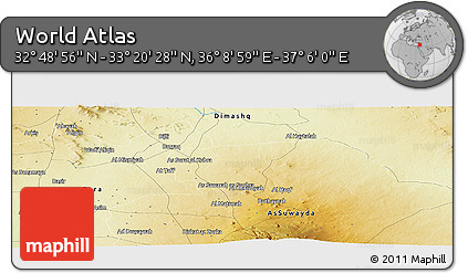Physical Panoramic Map of the Area around 33° 4' 42" N, 36° 37' 30" E