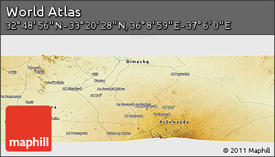 Physical Panoramic Map of the Area around 33° 4' 42" N, 36° 37' 30" E
