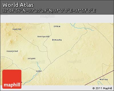 Physical 3D Map of the Area around 33° 4' 42" N, 37° 28' 30" E