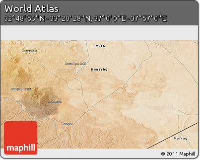 Satellite 3D Map of the Area around 33° 4' 42" N, 37° 28' 30" E