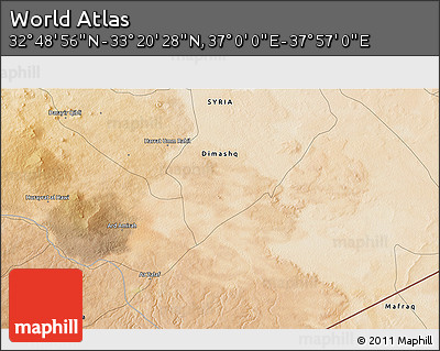 Satellite 3D Map of the Area around 33° 4' 42" N, 37° 28' 30" E