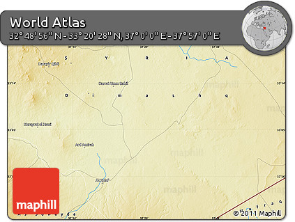 Physical Map of the Area around 33° 4' 42" N, 37° 28' 30" E