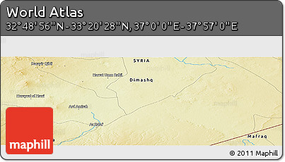 Physical Panoramic Map of the Area around 33° 4' 42" N, 37° 28' 30" E