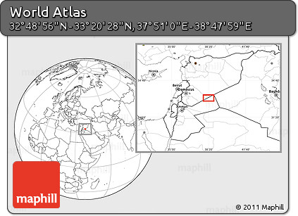 Blank Location Map of the Area around 33° 4' 42" N, 38° 19' 30" E
