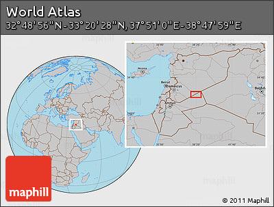 Gray Location Map of the Area around 33° 4' 42" N, 38° 19' 30" E