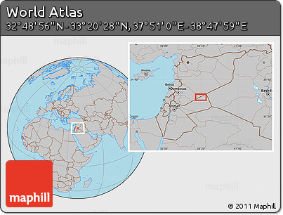 Gray Location Map of the Area around 33° 4' 42" N, 38° 19' 30" E