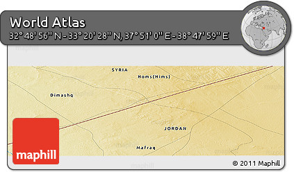 Physical Panoramic Map of the Area around 33° 4' 42" N, 38° 19' 30" E