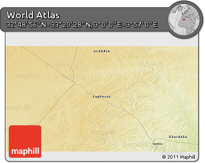 Physical 3D Map of the Area around 33° 4' 42" N, 3° 28' 30" E