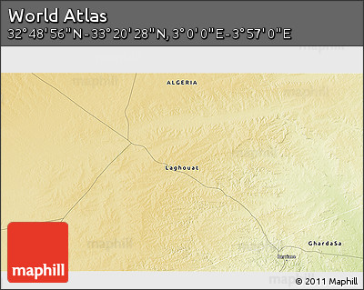 Physical 3D Map of the Area around 33° 4' 42" N, 3° 28' 30" E