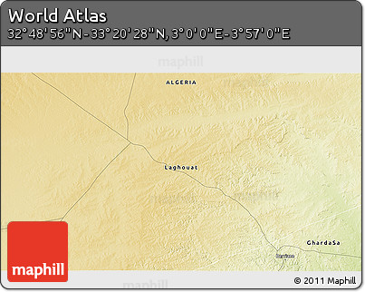 Physical 3D Map of the Area around 33° 4' 42" N, 3° 28' 30" E