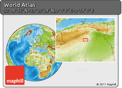 Physical Location Map of the Area around 33° 4' 42" N, 3° 28' 30" E