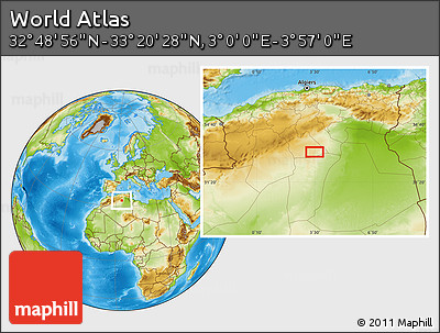 Physical Location Map of the Area around 33° 4' 42" N, 3° 28' 30" E