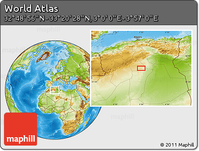 Physical Location Map of the Area around 33° 4' 42" N, 3° 28' 30" E