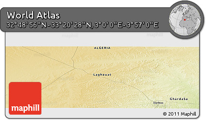 Physical Panoramic Map of the Area around 33° 4' 42" N, 3° 28' 30" E