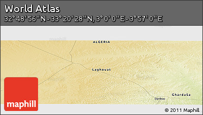 Physical Panoramic Map of the Area around 33° 4' 42" N, 3° 28' 30" E