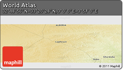 Physical Panoramic Map of the Area around 33° 4' 42" N, 3° 28' 30" E
