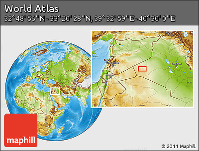 Physical Location Map of the Area around 33° 4' 42" N, 40° 1' 29" E