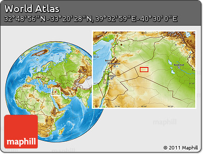 Physical Location Map of the Area around 33° 4' 42" N, 40° 1' 29" E